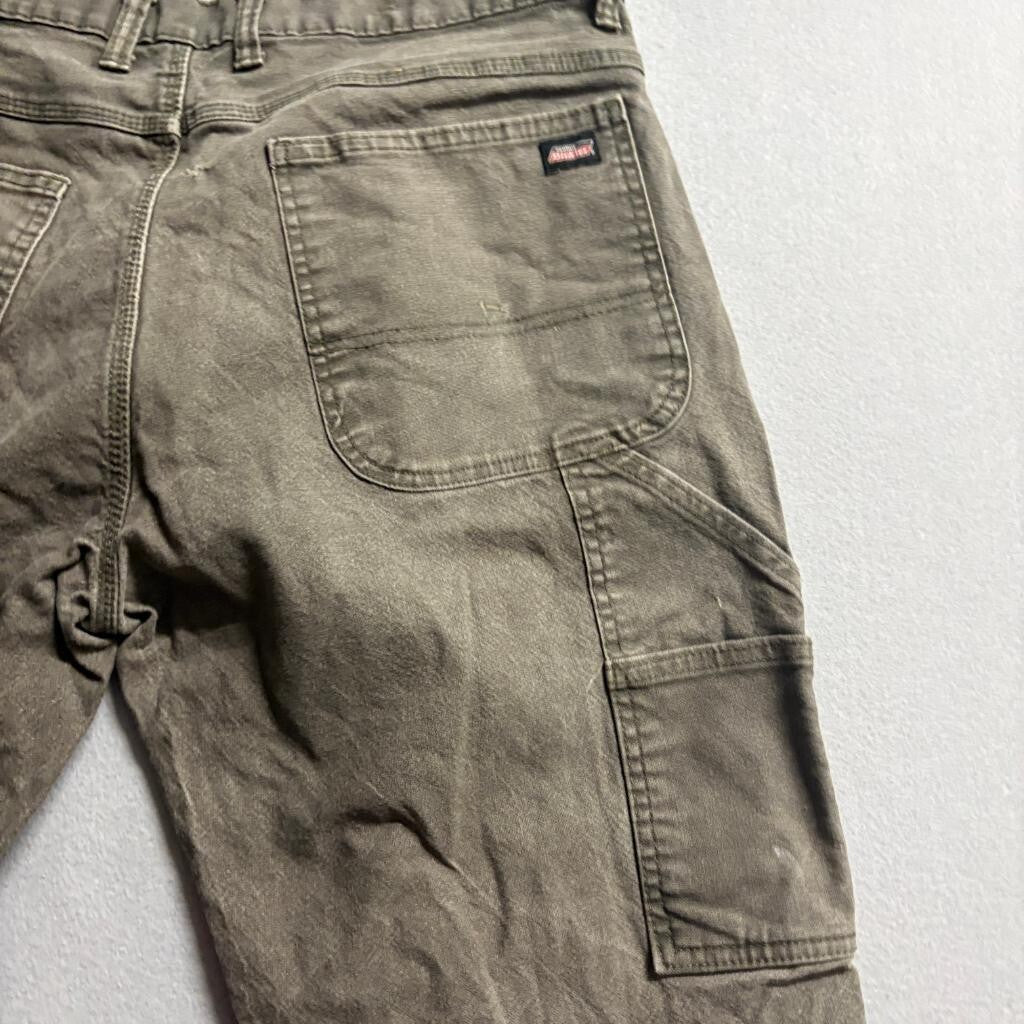Genuine Dickies Mens Carpenter Pants 36x20 Cut Off Crop Raw Hem Brown Workwear