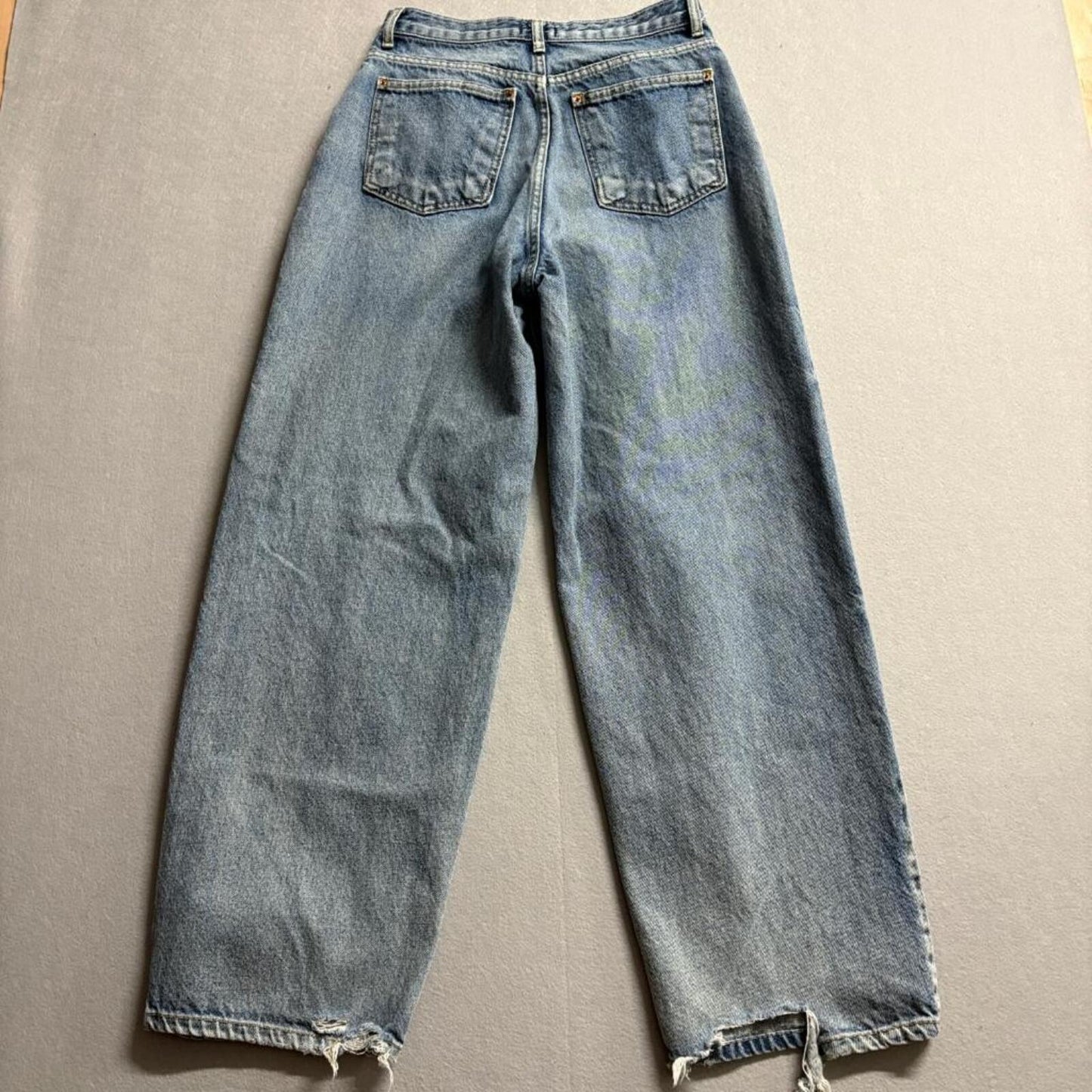 JJIM Wide Leg Jeans Womens Size S Blue Denim High Rise Distressed Hem 100%