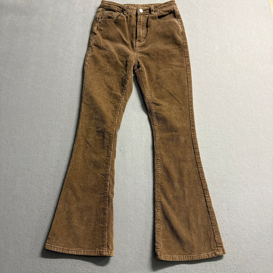 SHEIN Womens Corduroy Flare Pants Brown High Waist Bell Bottom Stretch Size