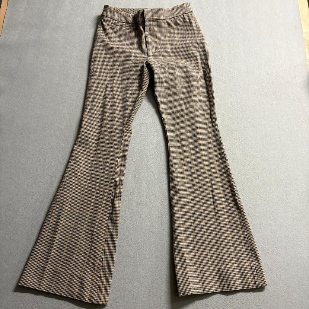 Banana Republic Houndstooth Flare Pants Womens Size 4 Brown Plaid Stretch