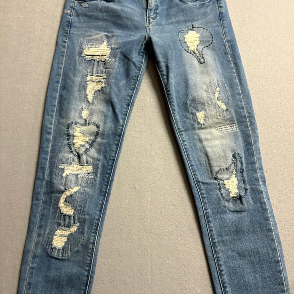 ONLY Essential Repair LW Super Skinny Denim Jeans Womens Size 28 Distressed Blue