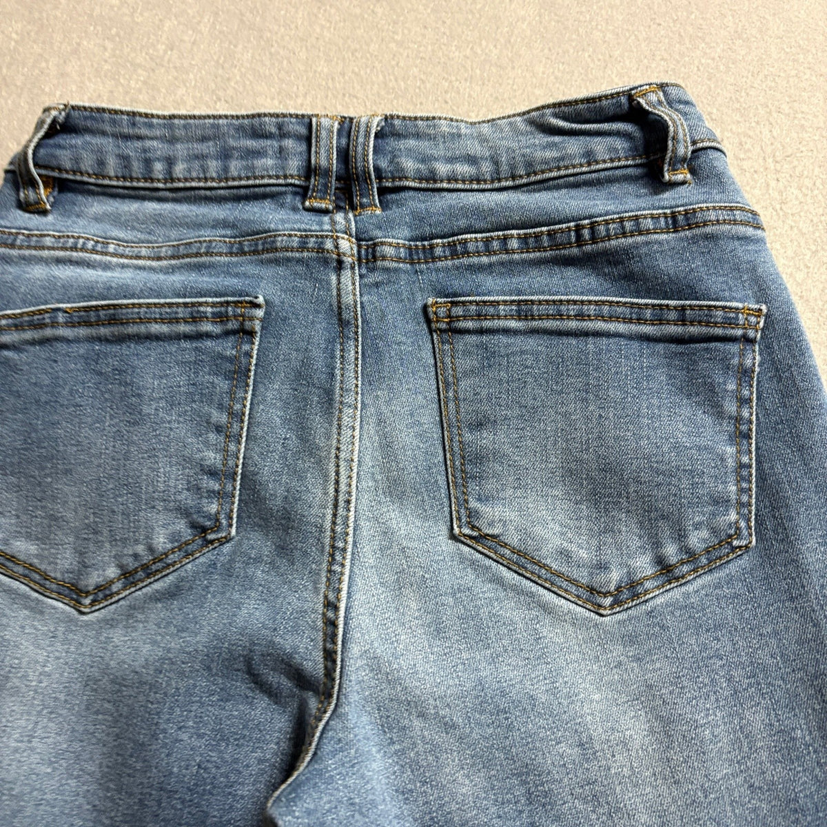 OAT New York Straight Leg Jeans Size 0 25 Blue High Rise Raw Hem Stretch Denim - Photo 11