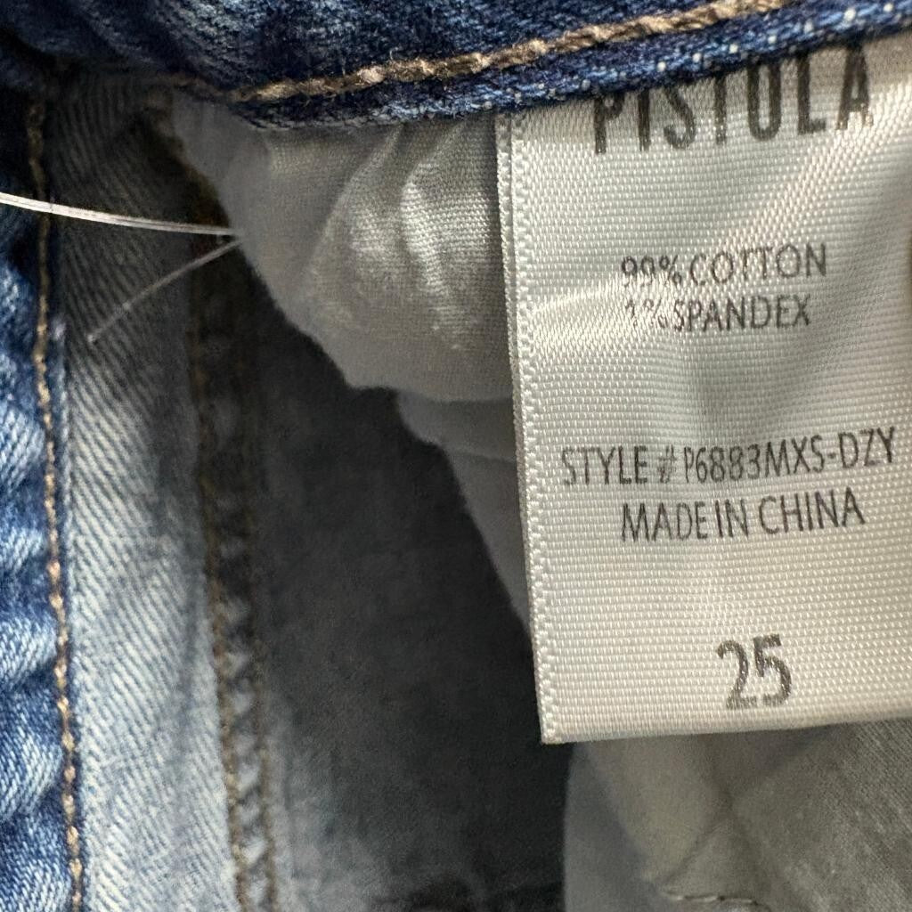 Pistola Distressed Straight Leg Jeans Womens Size 25 Blue Denim Ripped