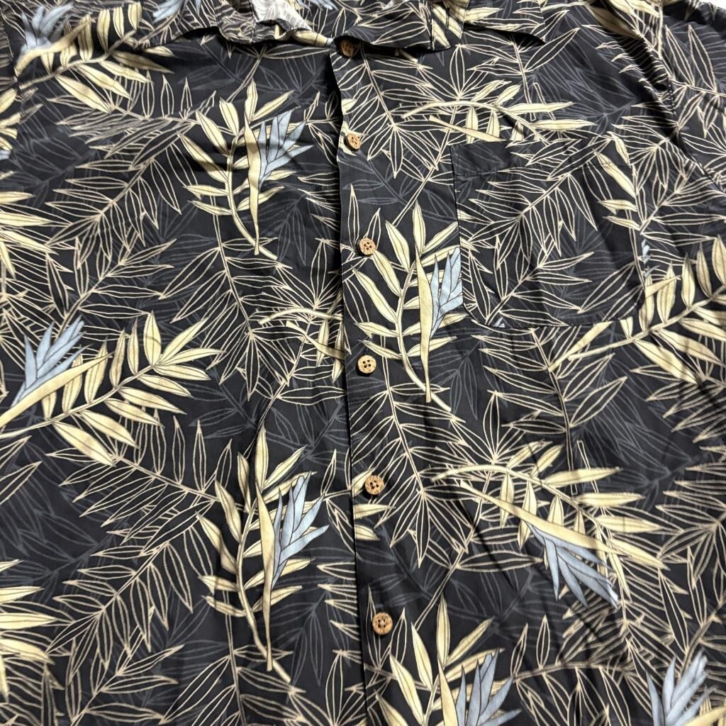 Caribbean Mens 3X Hawaiian Shirt Silk Cotton Blend Black Tropical Floral Palm
