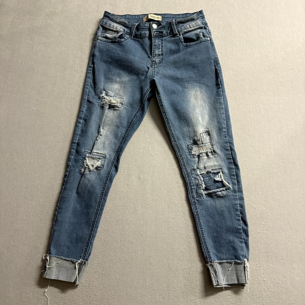 Sandpiper Distressed Skinny Jeans Womens Size 6 Blue Denim Ripped Frayed Cuffs