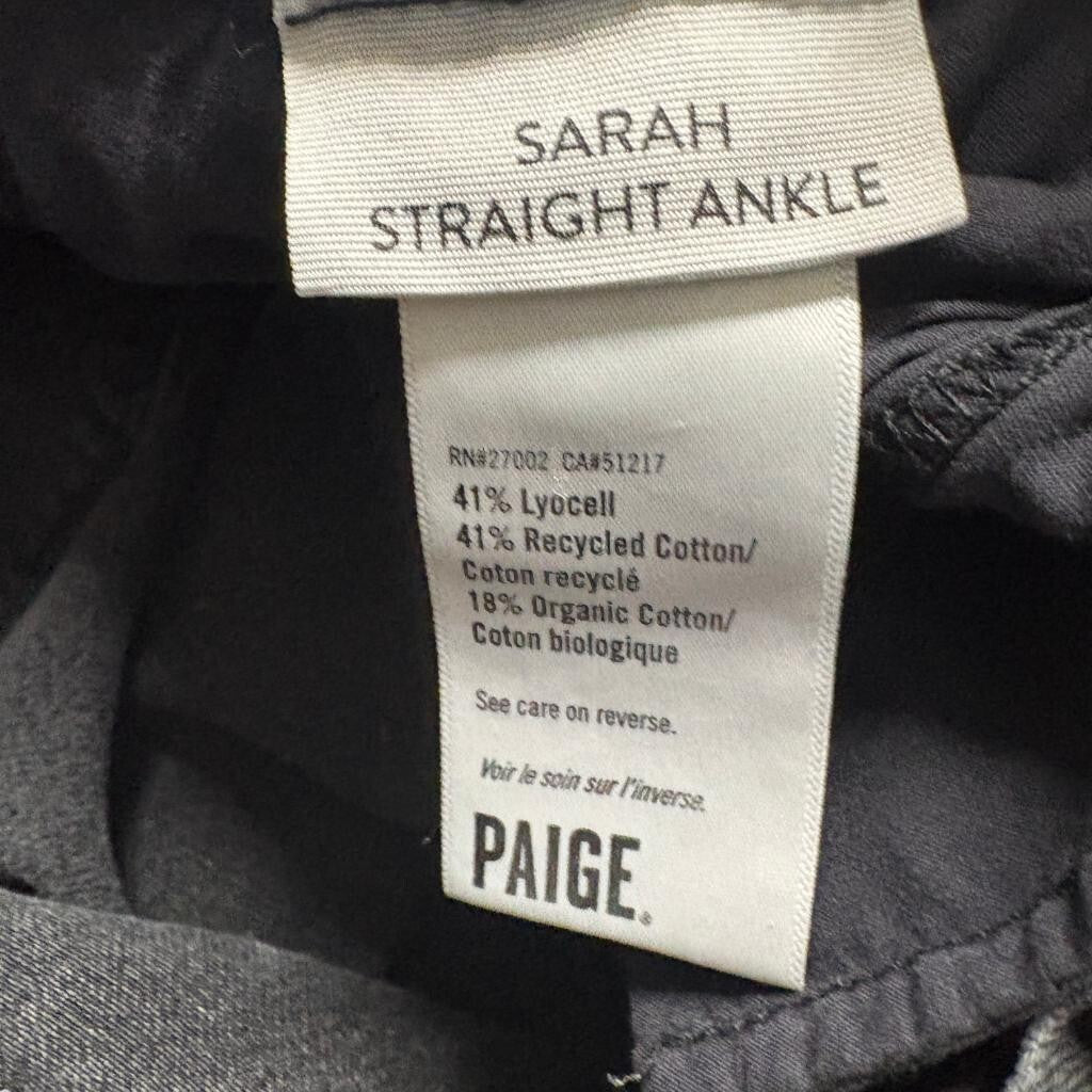 Paige Sarah Straight Ankle Jeans Womens 32 Gray Acid Wash Raw Hem Distressed