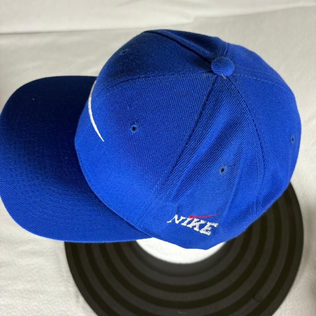 Vintage Nike Swoosh Hat Mens One Size Blue Wool Blend Hook Loop Strapback Cap