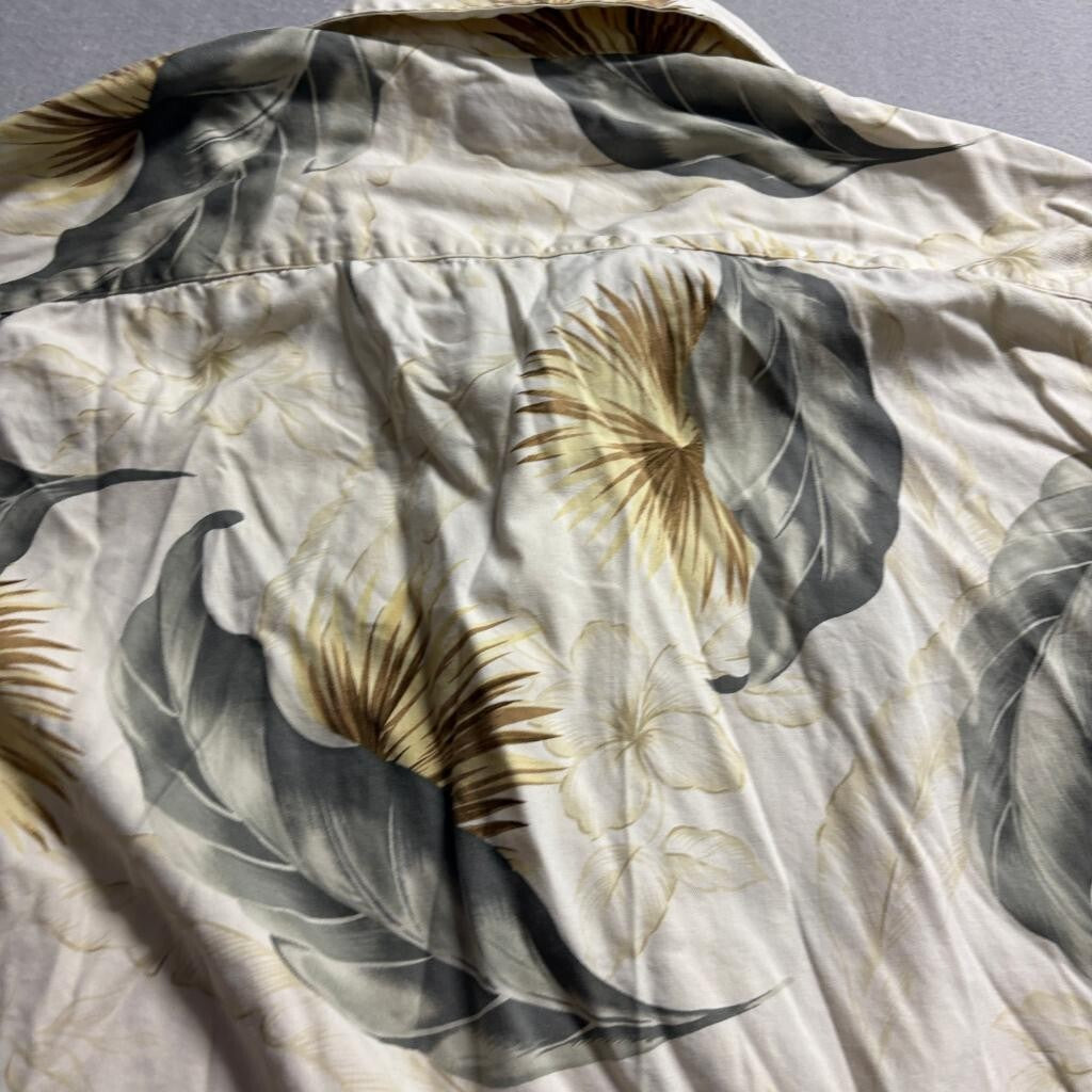 Caribbean Joe Mens 3X Silk Cotton Hawaiian Shirt Tropical Palm Leaf Beige Green