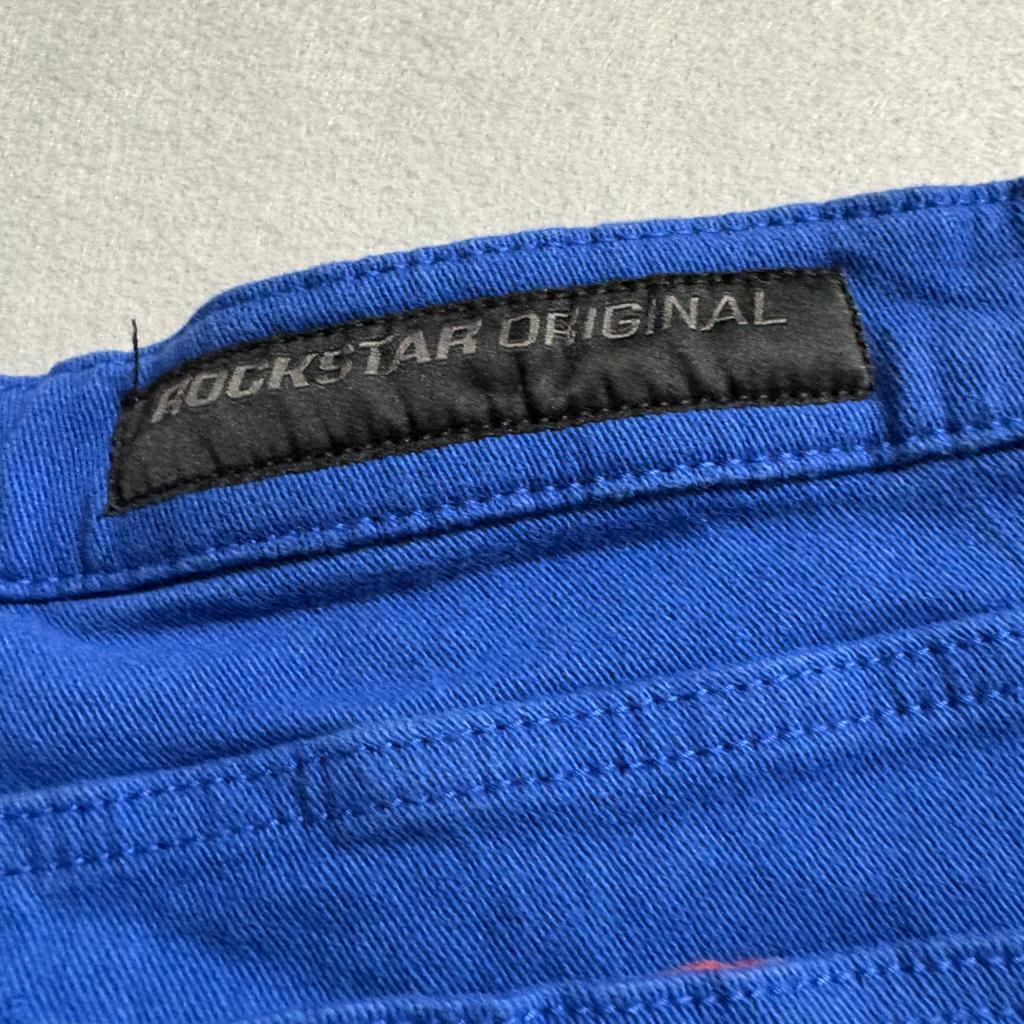 Rockstar Original Women Blue Flare Jeans Size 34 Frayed Hem Stretch Denim