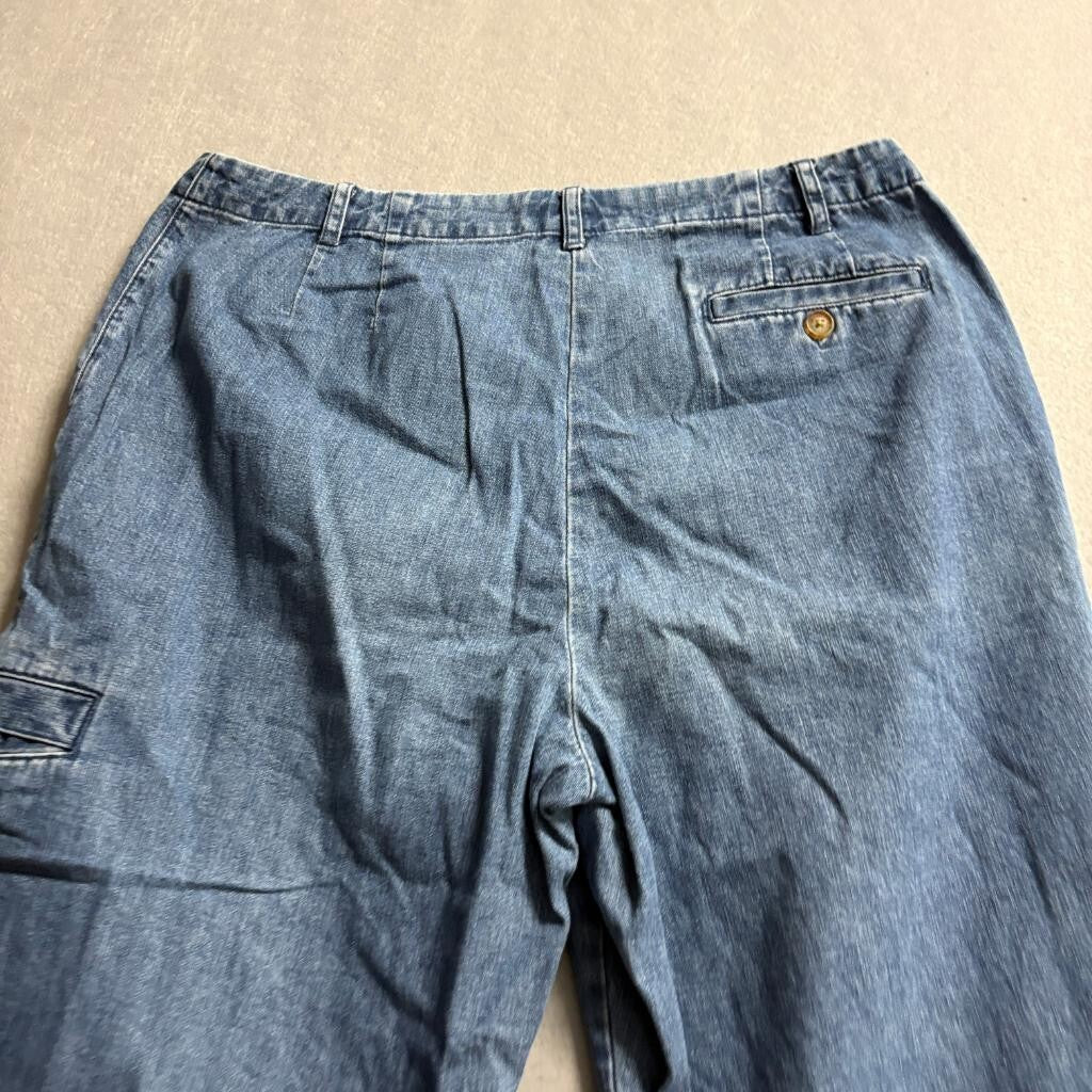 Orvis Womens Denim Cargo Pants Size 10 Blue 100% Cotton Wide Leg Utility Jeans