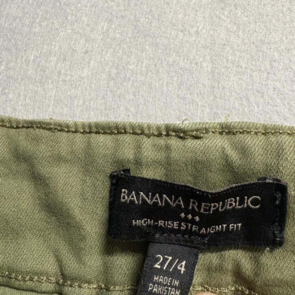 Banana Republic High Rise Straight Fit Pants Womens 27/4 Olive Green Stretch