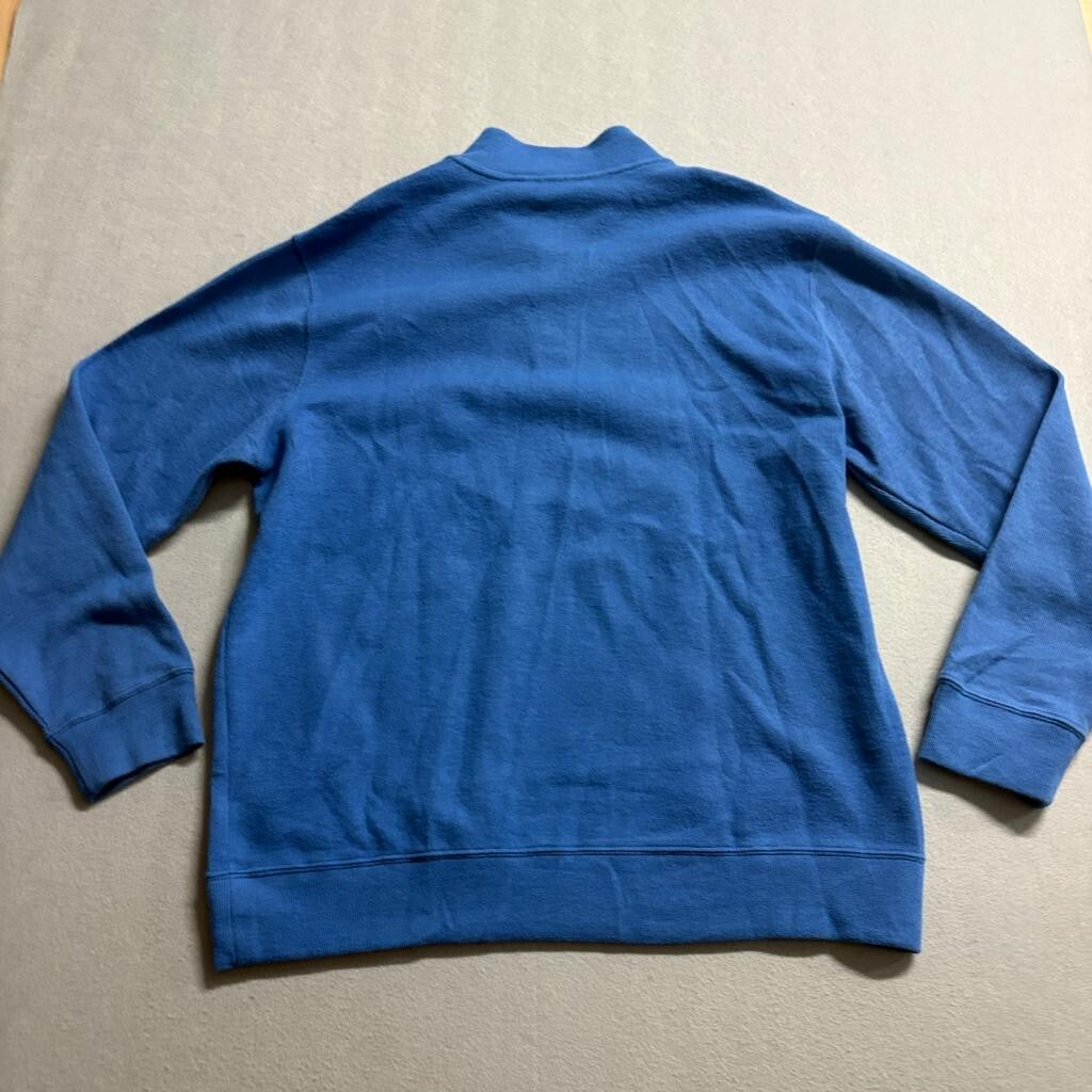 Lands End Ribbed Quarter Zip Pullover Mens XL Mariner Blue Cotton Blend Sweater