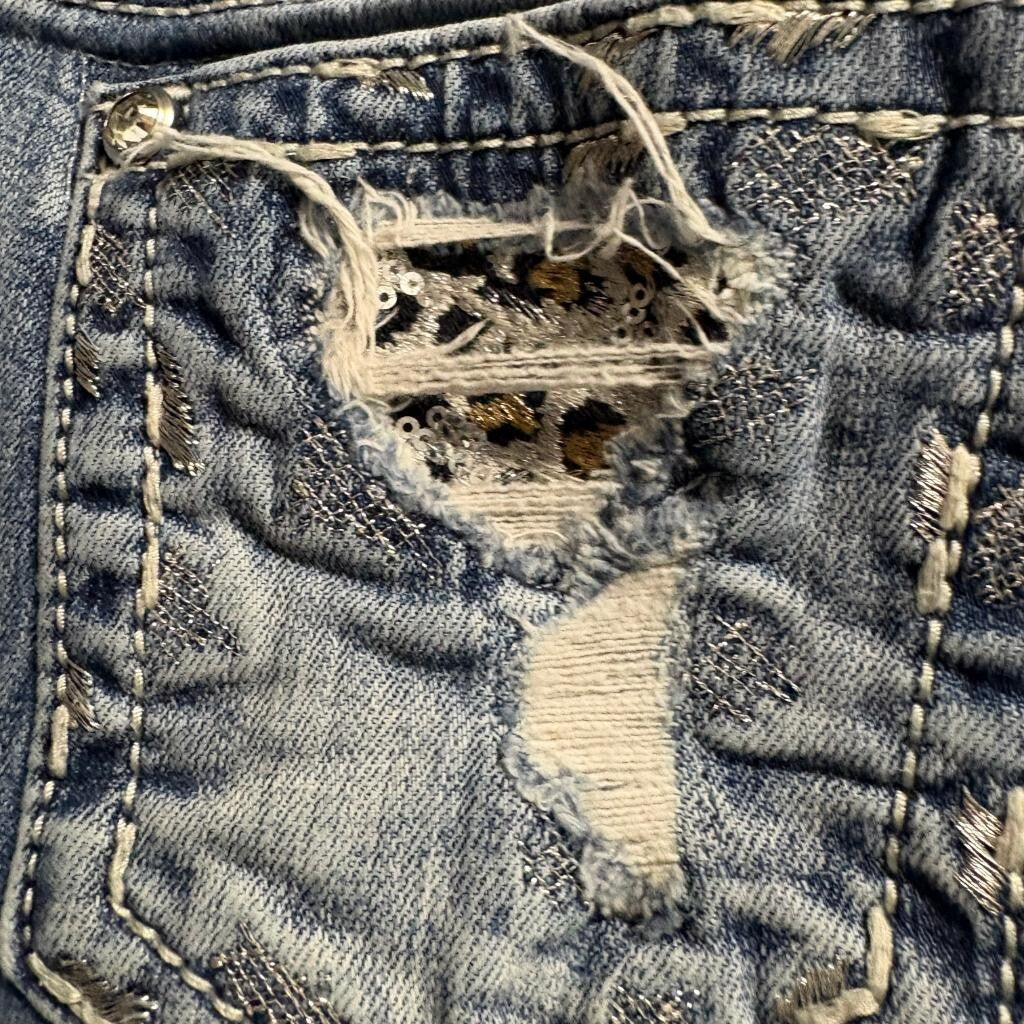 Miss Me Low Rise Skinny Jeans Womens 29 Blue Distressed Sequins J3608S2R