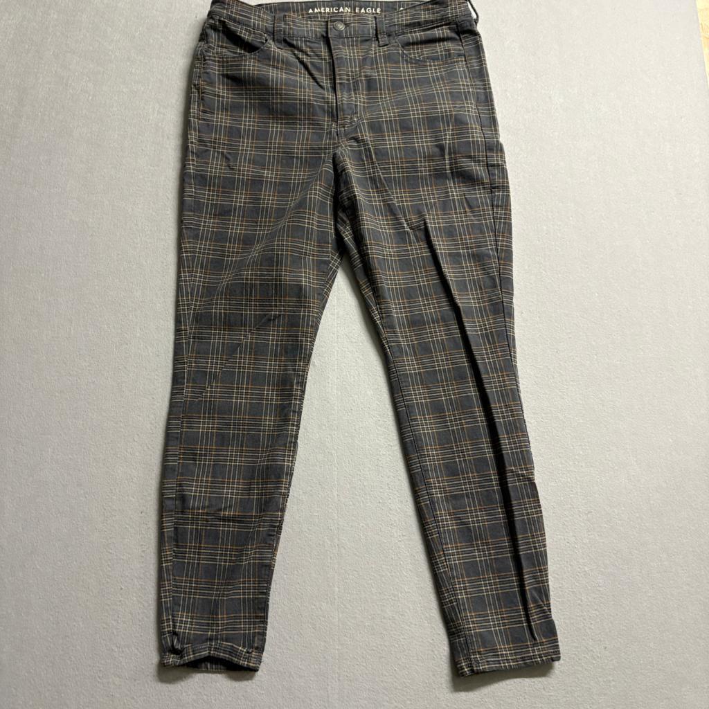 American Eagle Super Hi-Rise Jegging Womens 14 Gray Plaid Stretch Pants