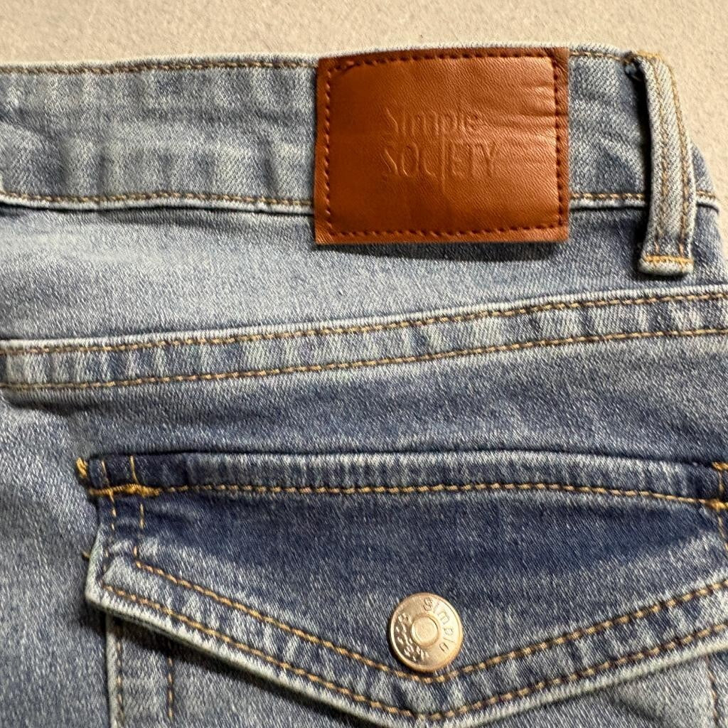 Simple Society Flare Jeans Womens Size 5 27 Blue Denim Flap Pocket Stretch