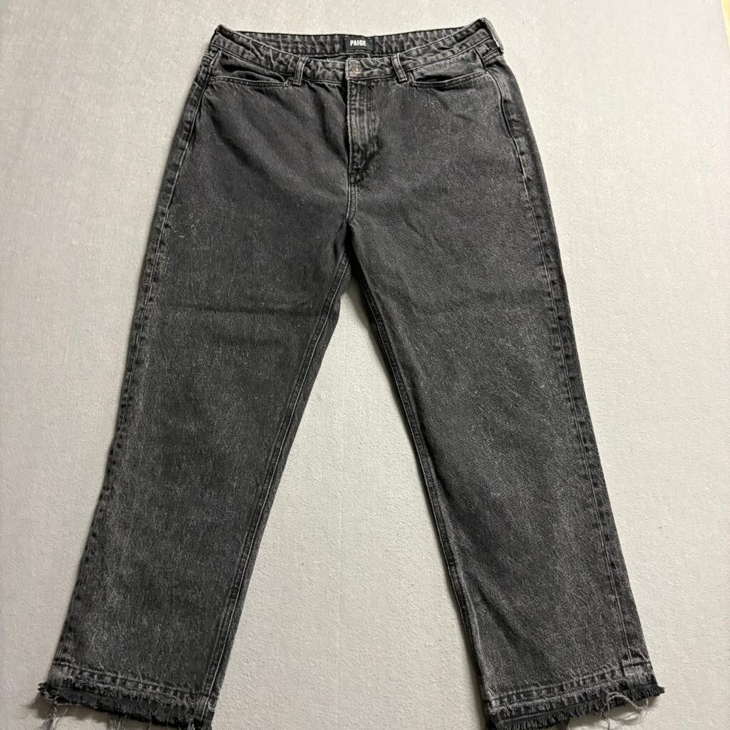 Paige Sarah Straight Ankle Jeans Womens 32 Gray Acid Wash Raw Hem Distressed