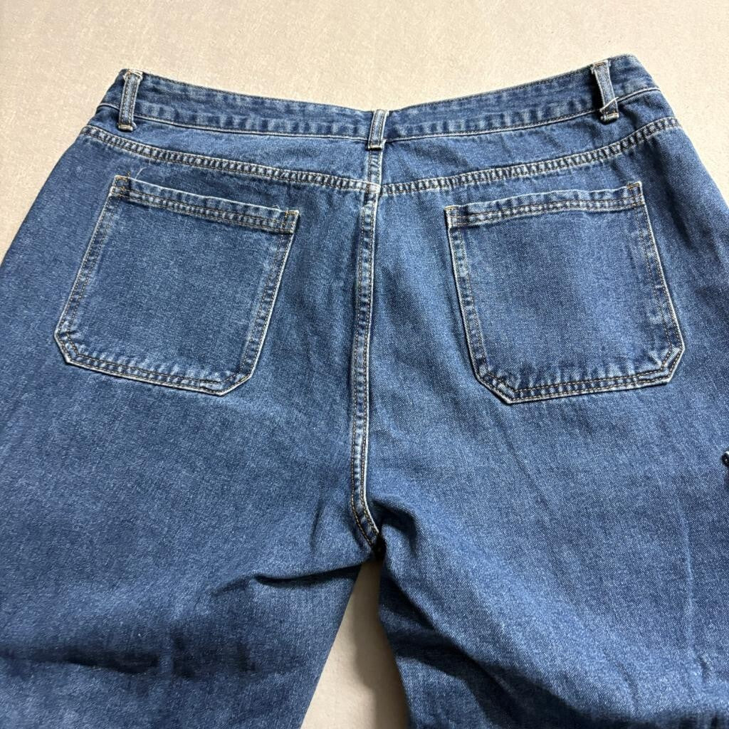 Shein Women Plus Size 3XL Cargo Jeans Blue Denim Wide Leg Utility Pockets