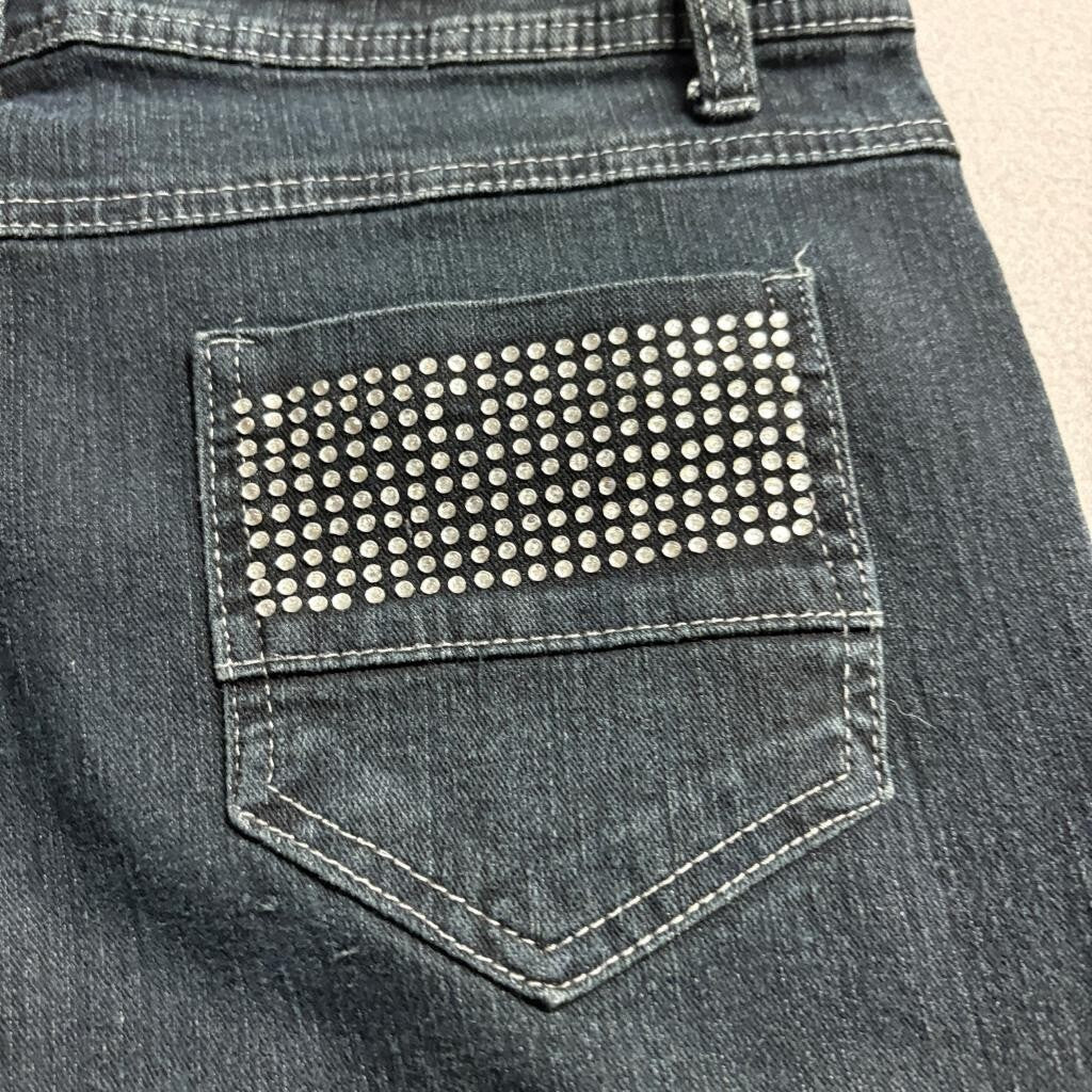 Out Jeans Womens Size 8 Dark Wash Rhinestone Back Pockets Stretch Skinny Denim