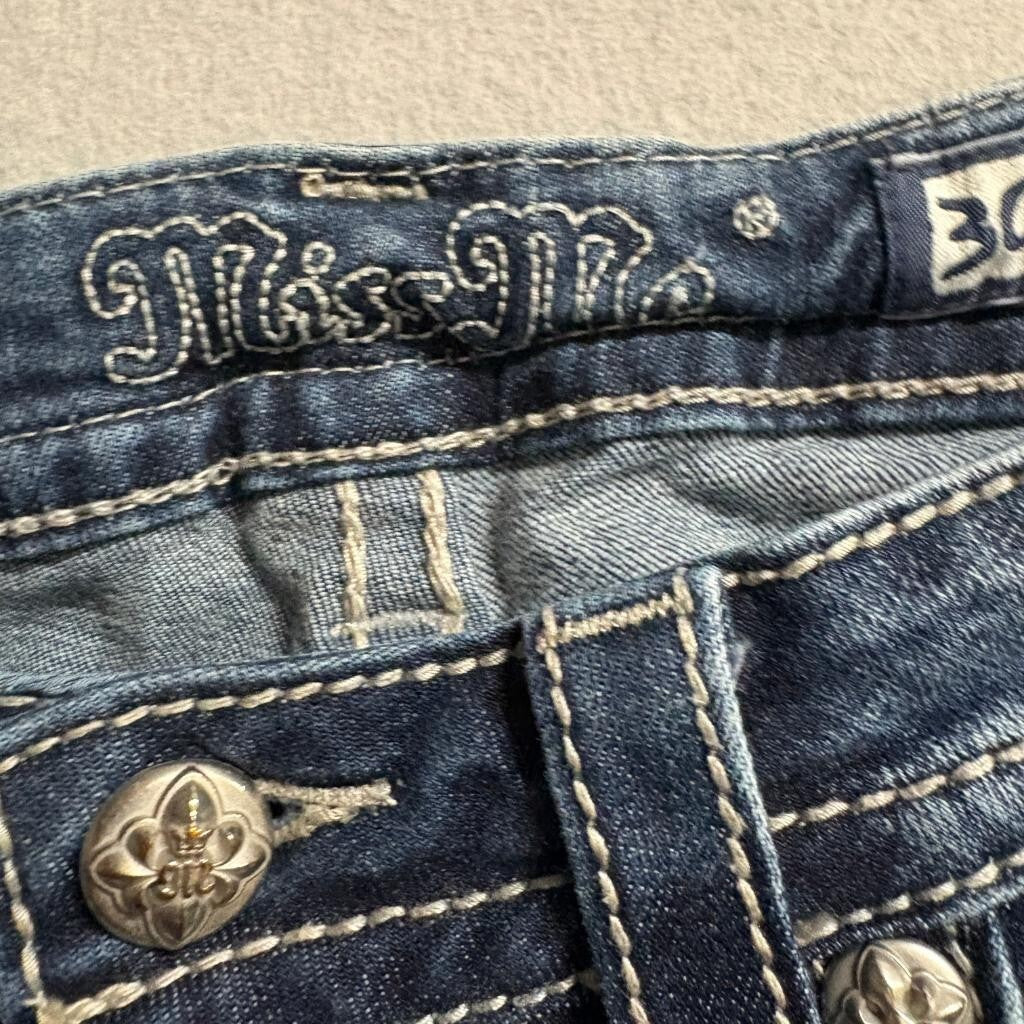 Miss Me Signature Bootcut Jeans Womens Size 30 Dark Wash Fleur De Lis