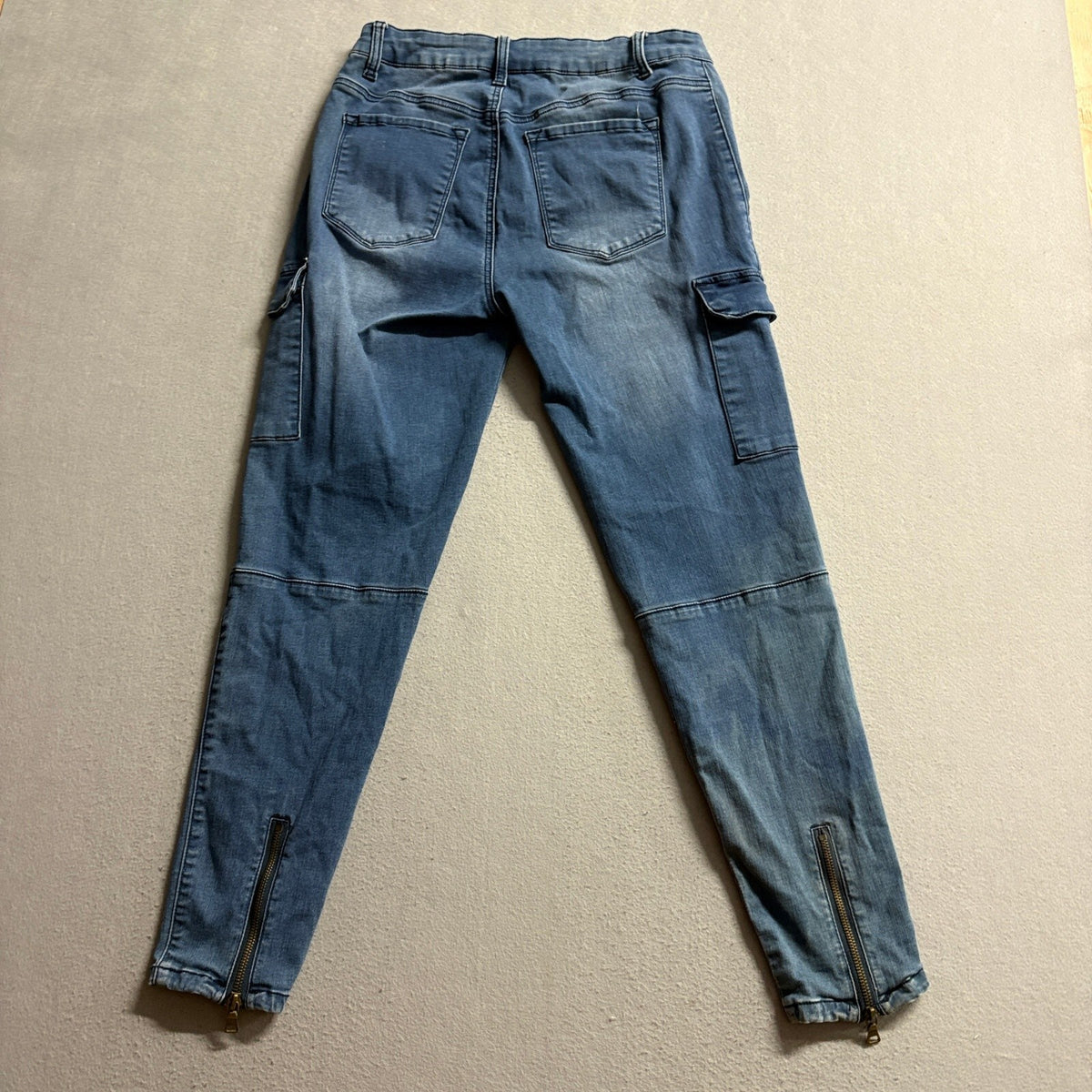 Fashion Nova Cargo Jeans Womens Size 13 Blue Denim Skinny Utility Zipper Ankles