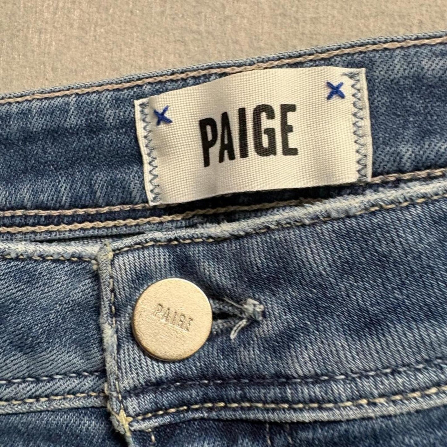 Paige Brigitte Crop Jeans Womens 29 Blue Denim Raw Hem Straight Leg Stretch