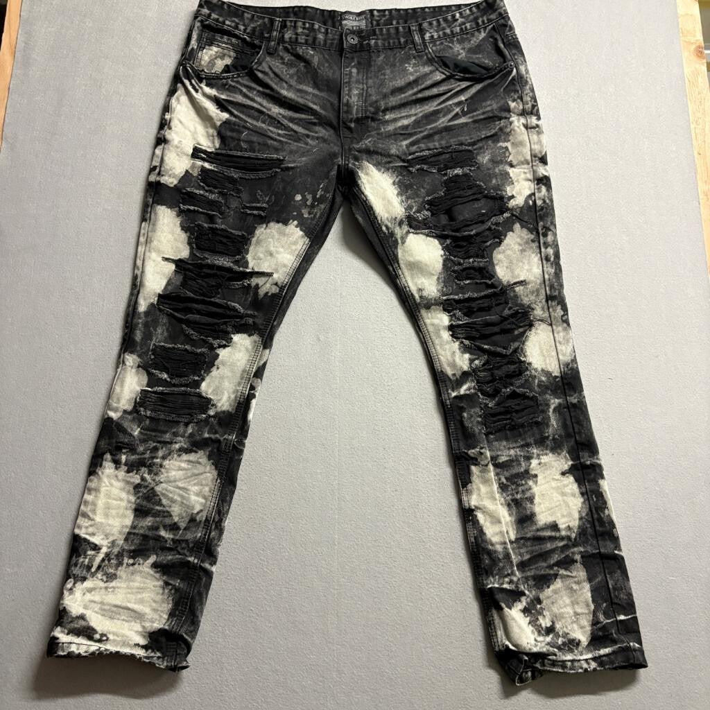 Smoke Rise Mens Distressed Bleach Splatter Jeans Black White Size 40x30