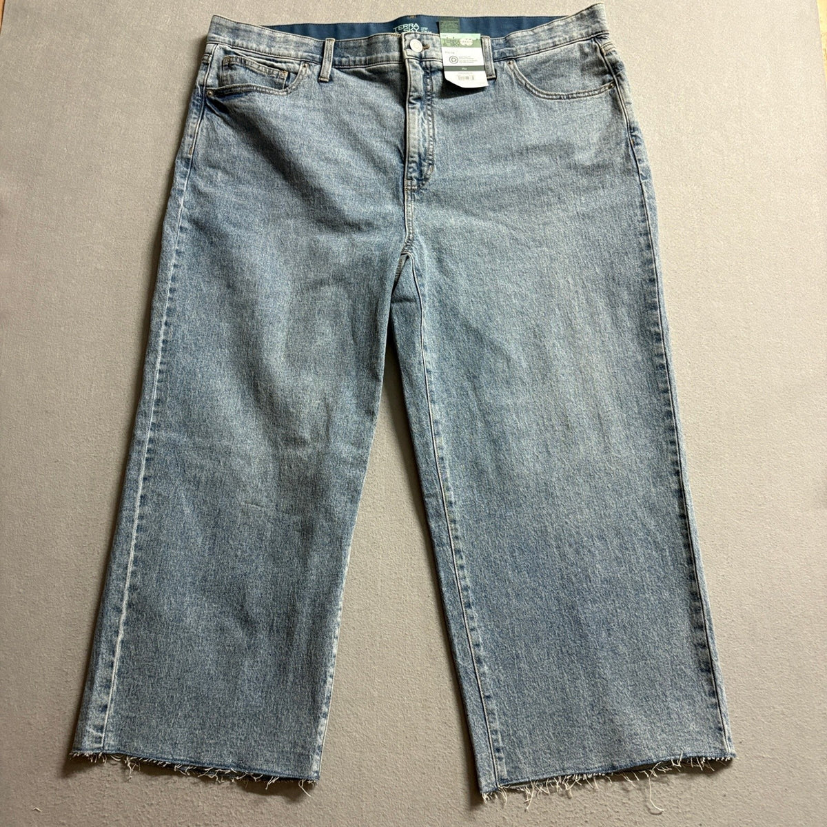 Terra & Sky Womens Wide Leg Ankle Jeans Sz 22W Blue Raw Hem High Rise Stretch