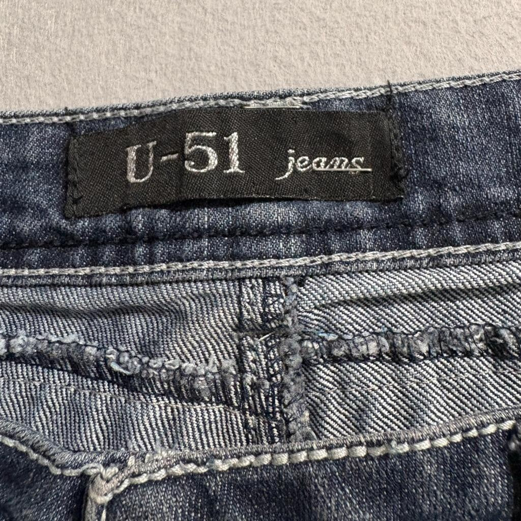U-51 Jeans Womens 11/12 Blue Denim Embellished Studded Pockets Stretch Skinny