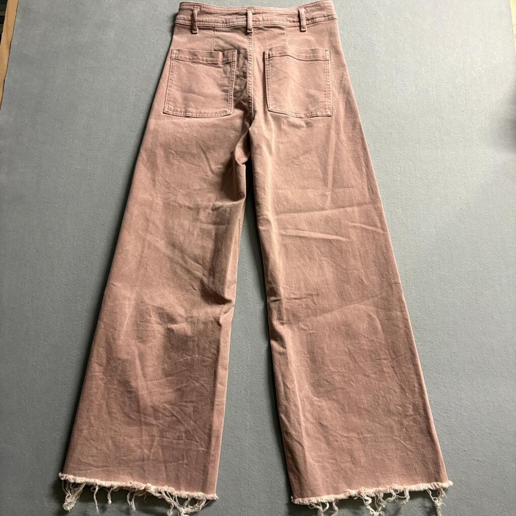 Zara Wide Leg Jeans Womens Size 6 Pink High Rise Raw Hem Denim