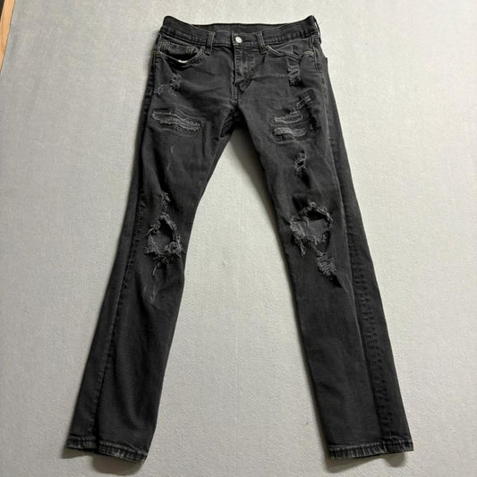 Levi's 511 Slim Fit Distressed Jeans Mens 30x32 Black Ripped Denim Pants