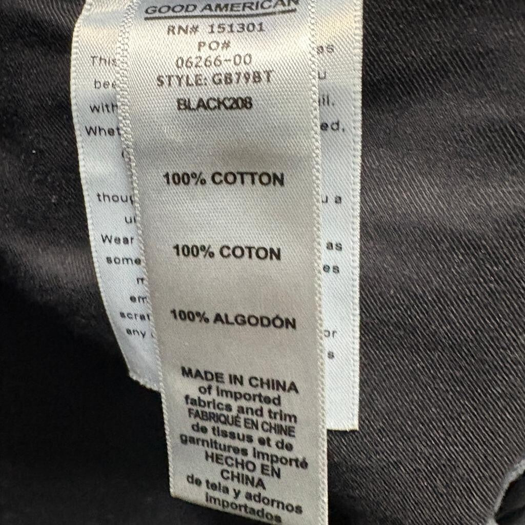 Good American Good Boy Straight Leg Jeans Womens 2/26 Black High Rise Side Slit