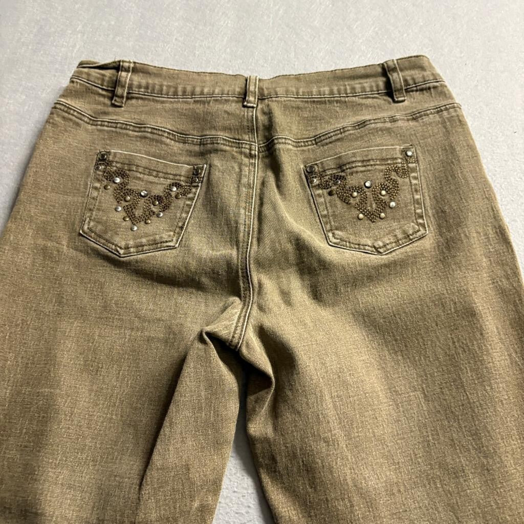 DG2 by Diane Gilman Jeans Womens 6 Brown Denim Embellished Straight Leg Stretch