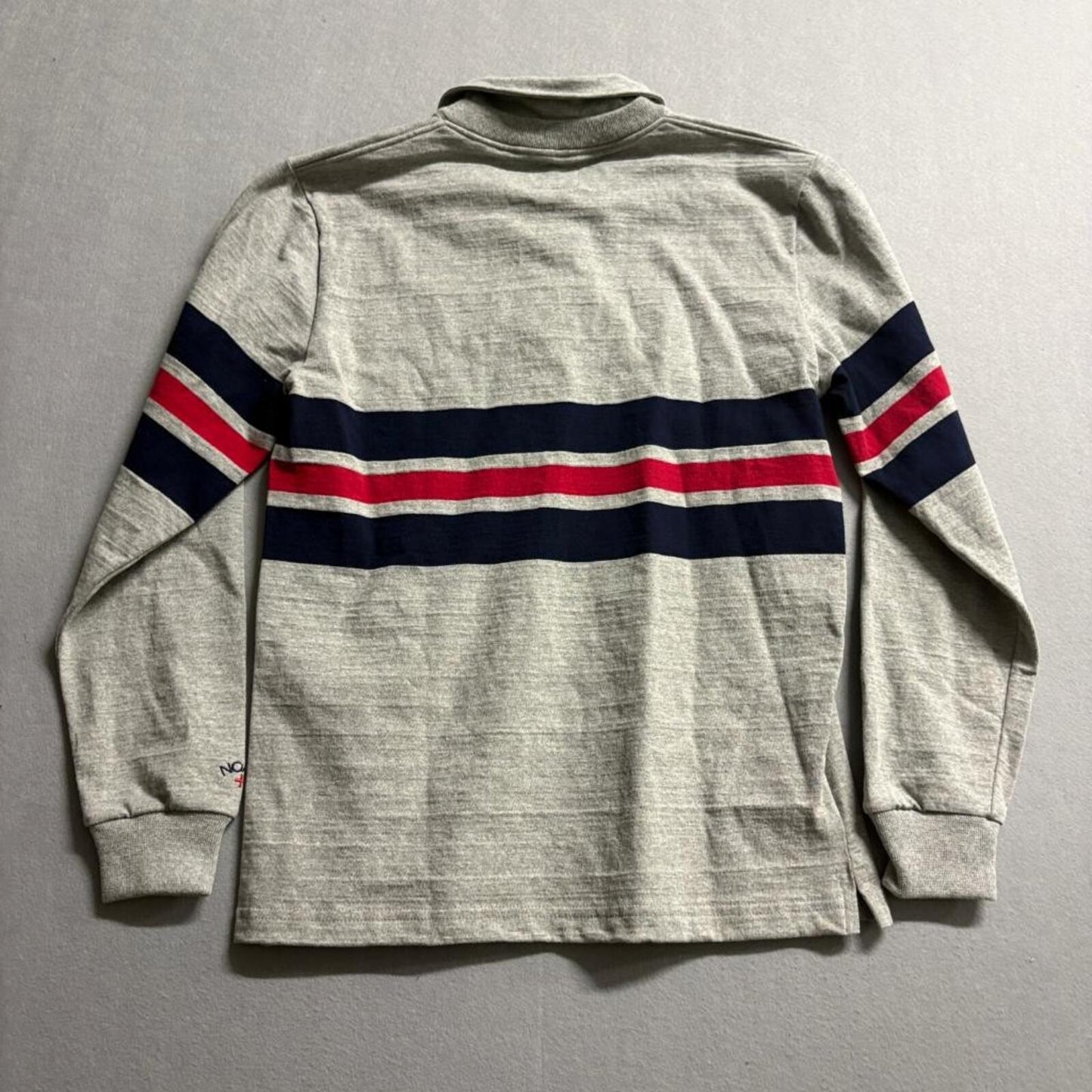 Noah NY Pitch Practice Top Polo Mens Medium Grey Striped Long Sleeve Rugby Shirt
