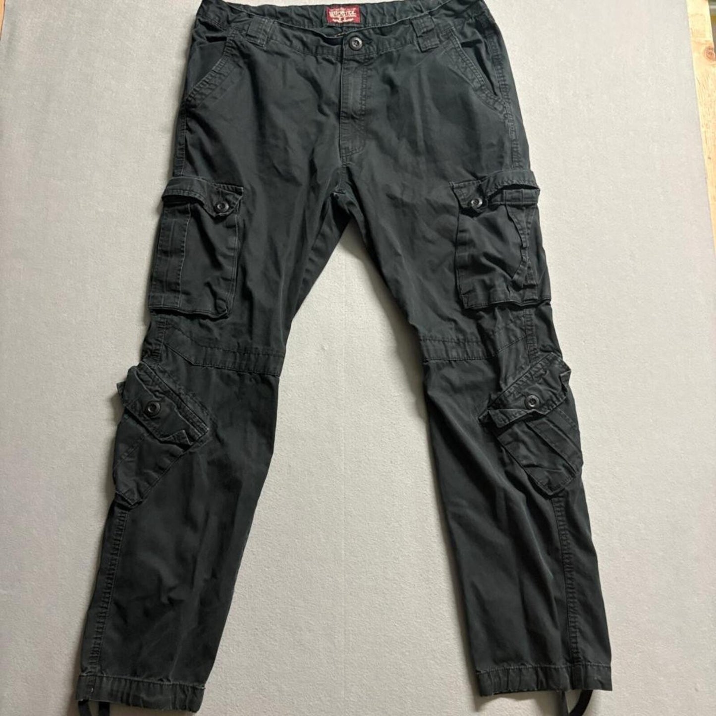 Matchstick Mens Cargo Pants Size 38 Black Cotton Multi Pocket Tactical Utility