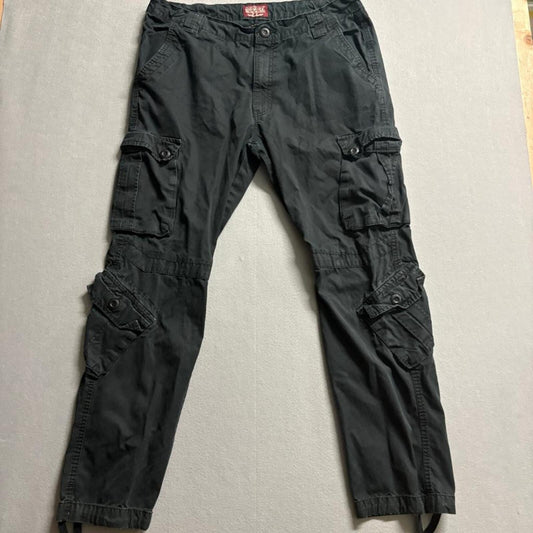 Matchstick Mens Cargo Pants Size 38 Black Cotton Multi Pocket Tactical Utility