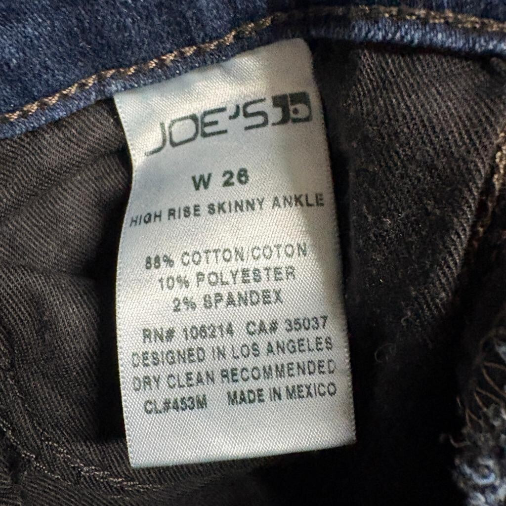 Joes Jeans Womens 26 High Rise Skinny Ankle Raw Hem Blue Denim Stretch Jeans