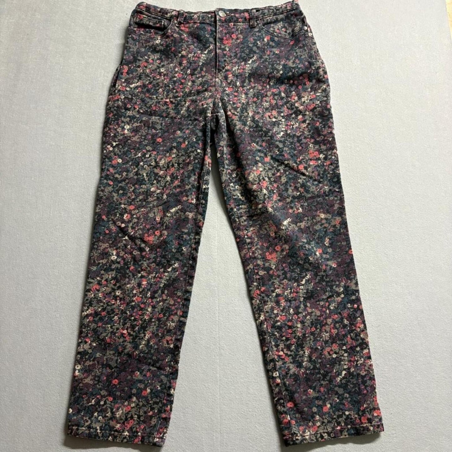 Gloria Vanderbilt Amanda Jeans Womens 12 Floral Print High Rise Straight Leg