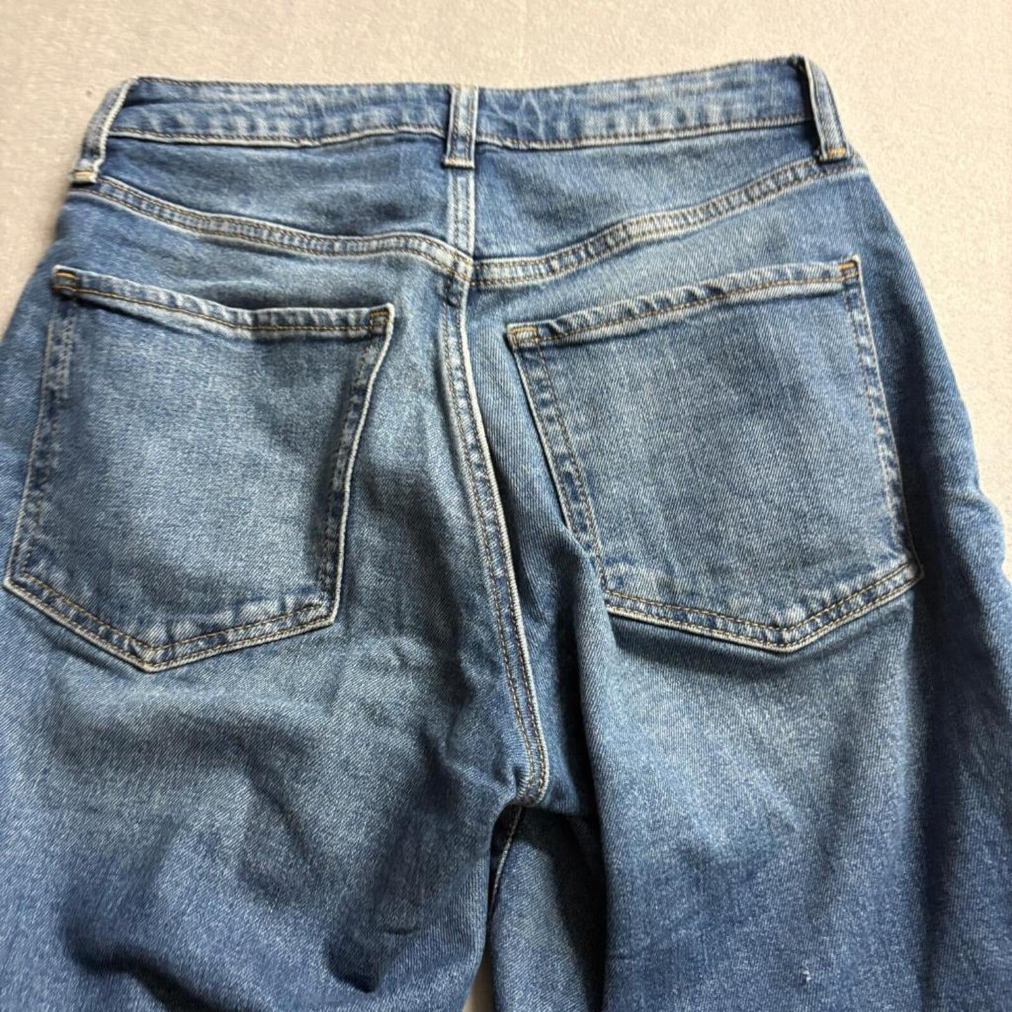 Old Navy OG Straight Curvy Jeans Womens 6 Blue Denim High Rise Distressed Patch