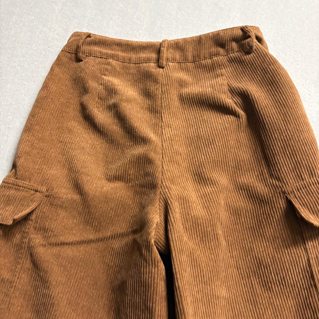Shein Corduroy Cargo Pants Womens Small Brown Wide Leg High Rise Nds Zipper