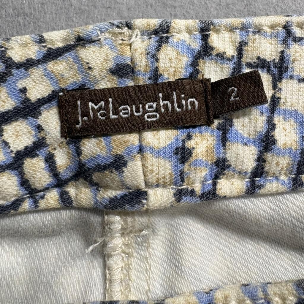 J.McLaughlin Womens Pants Size 2 Blue Beige Snakeskin Print Cotton Stretch Slim