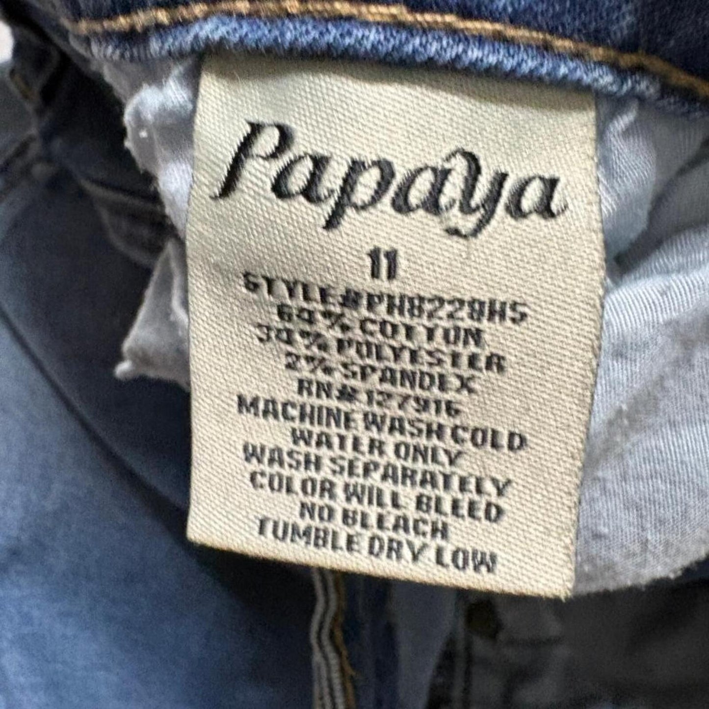 Papaya Distressed Skinny Jeans Womens Size 11 Blue Denim Raw Hem Stretch