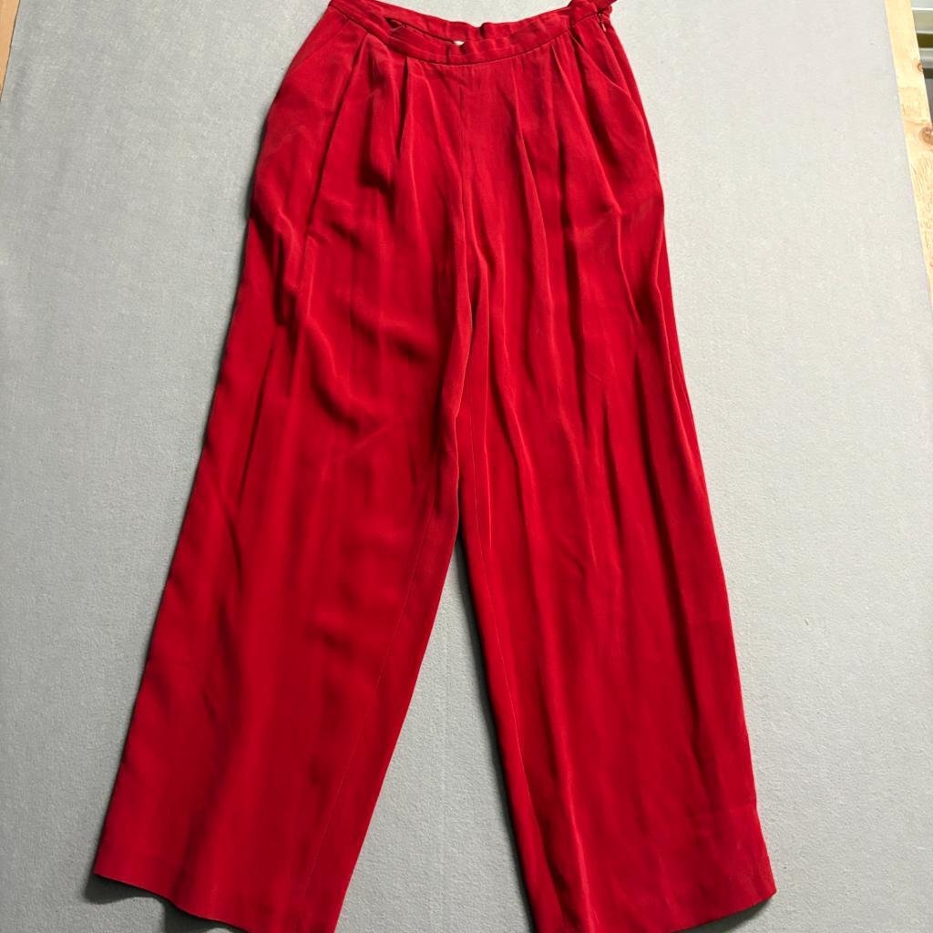 Peter Nygard Silk Pants Womens 12 Red Wide Leg Pleated High Rise Dress Trousers
