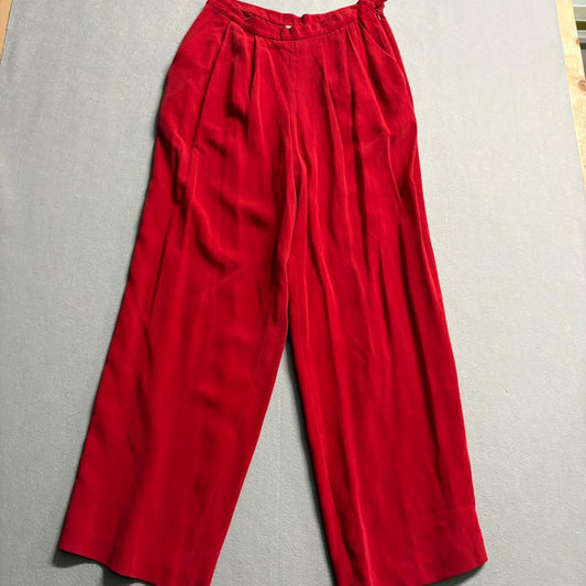 Peter Nygard Silk Pants Womens 12 Red Wide Leg Pleated High Rise Dress Trousers