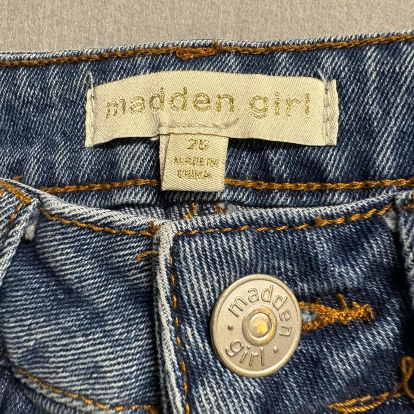 Madden Girl Distressed Boyfriend Jeans Womens Size 25 Blue Denim Ripped Hem
