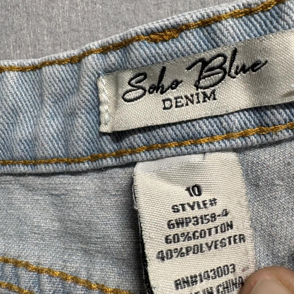 Soho Blue Denim Wide Leg Jeans Girls Size 10 Light Wash Bow Pattern Denim