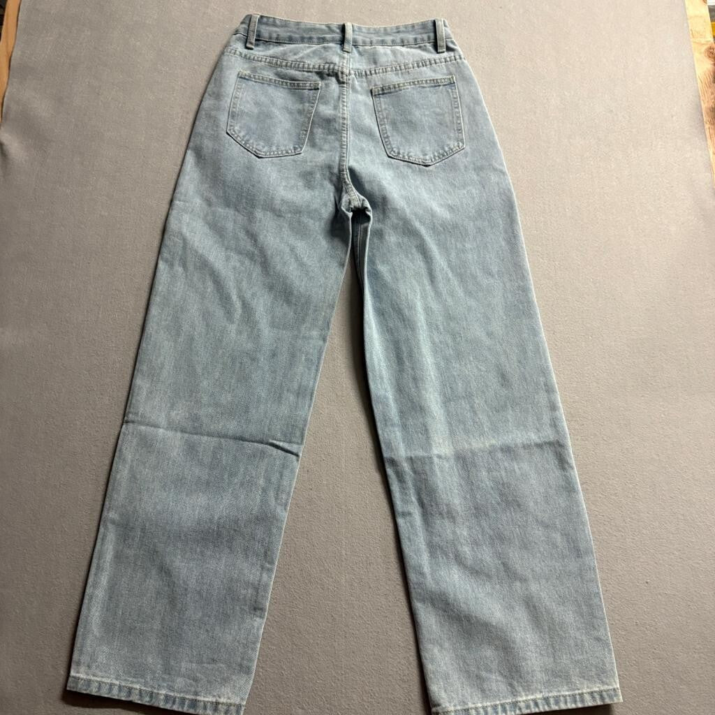 Fashion Jeans Womens Small Light Wash Denim Wide Leg High Rise Blue Cotton Blend