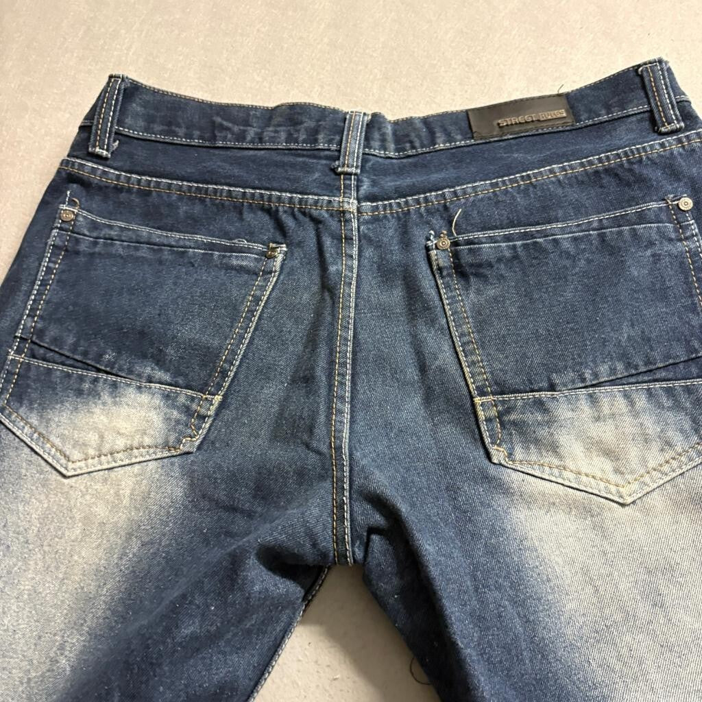 Street Rules Mens Jeans 36x32 Distressed Patchwork Denim Hip Hop Streetwear Blue