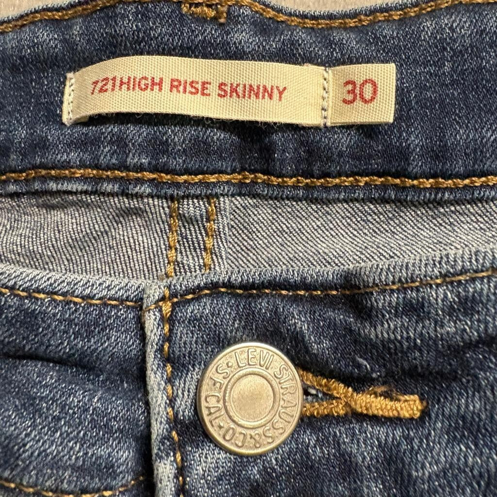 Levi's 721 High Rise Skinny Jeans Womens Size 30 Distressed Blue Denim W30 L28