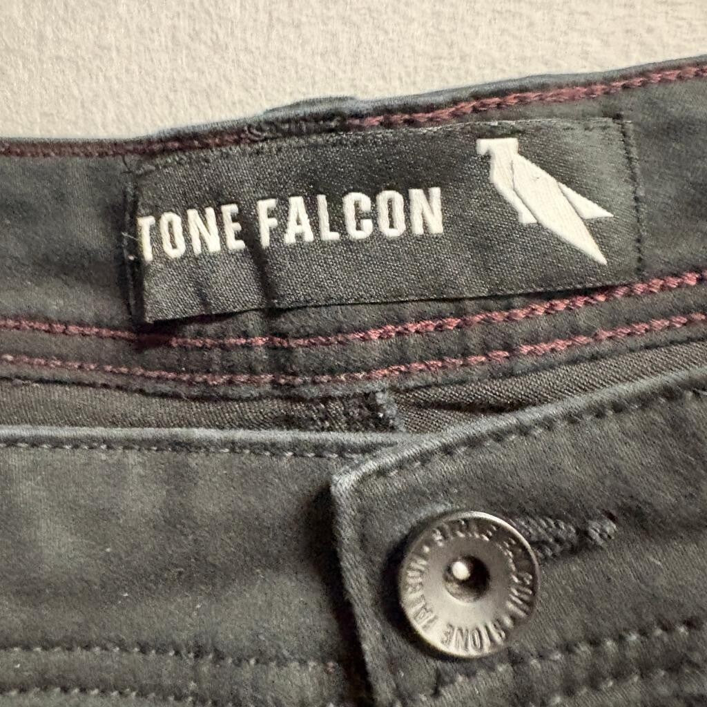Stone Falcon Slim Fit Jeans Mens 36x32 Black Distressed Raw Hem Denim Pants