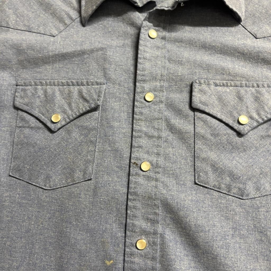 Vintage Winchester Western Shirt Mens 2XLT Blue Chambray Pearl Snap Long Sleeve